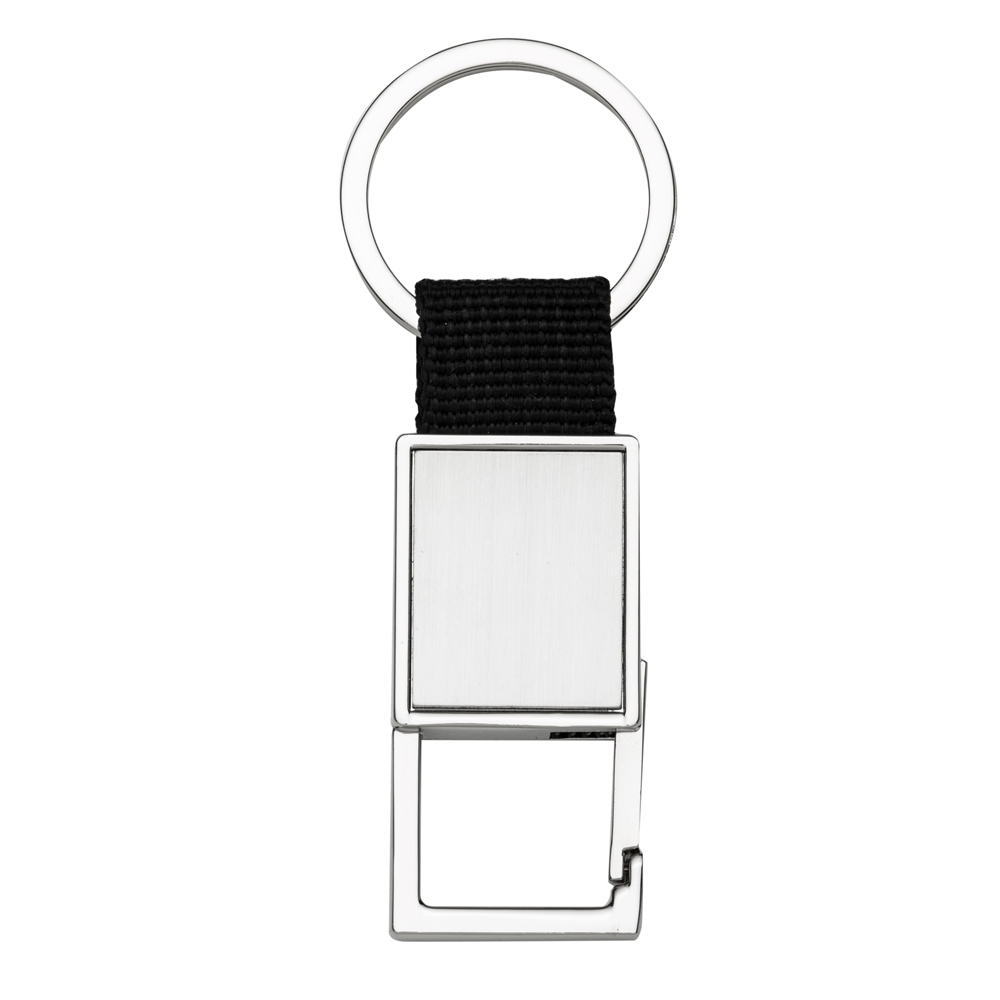 Chaveiro metal retangular c/ nylon preto