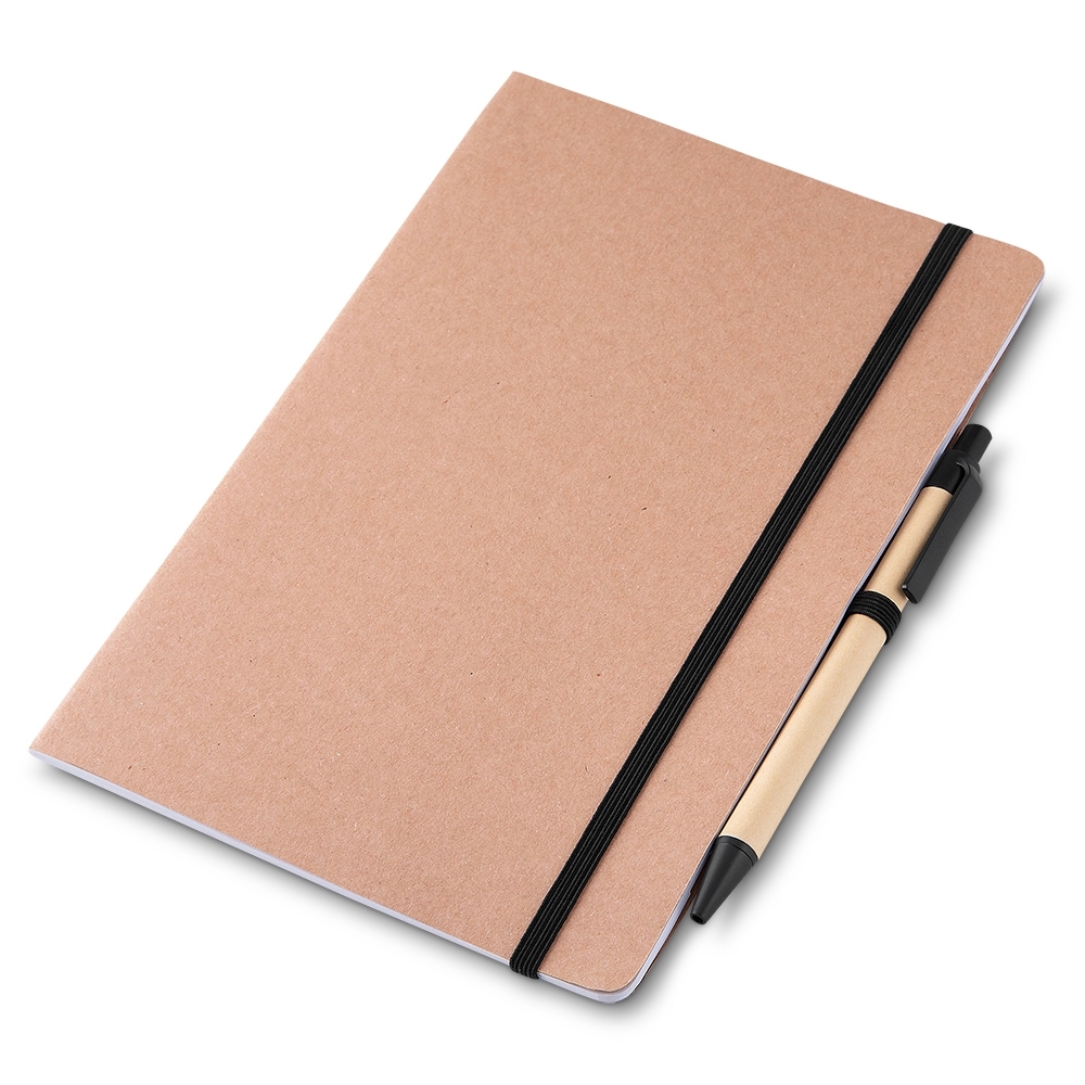 Caderno p/ anot. kraft c/ caneta